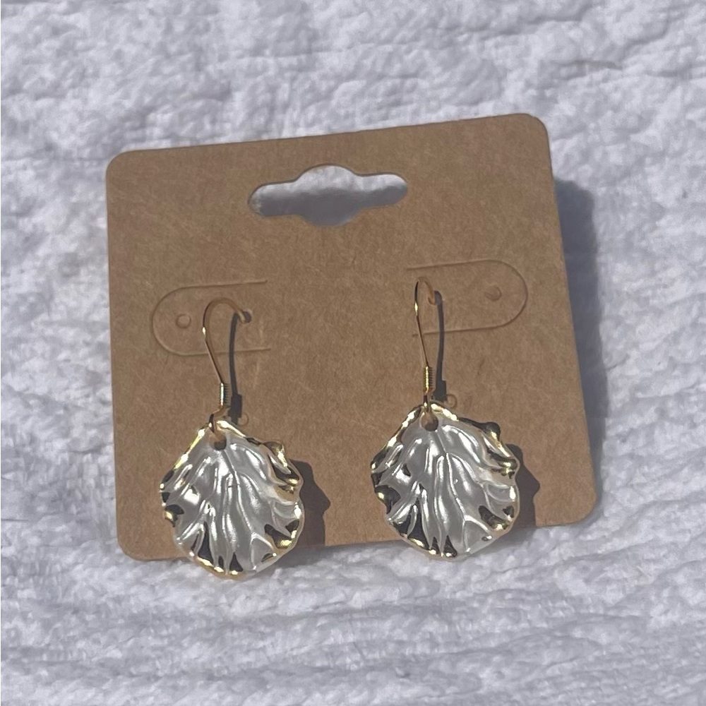 Elegant Gold and White Leaf Earrings